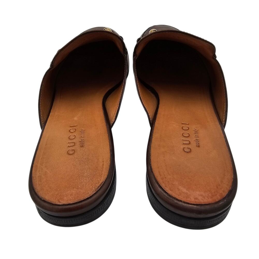 Gucci Brown Leather Horsebit Backless Loafers - Picture 6 of 9